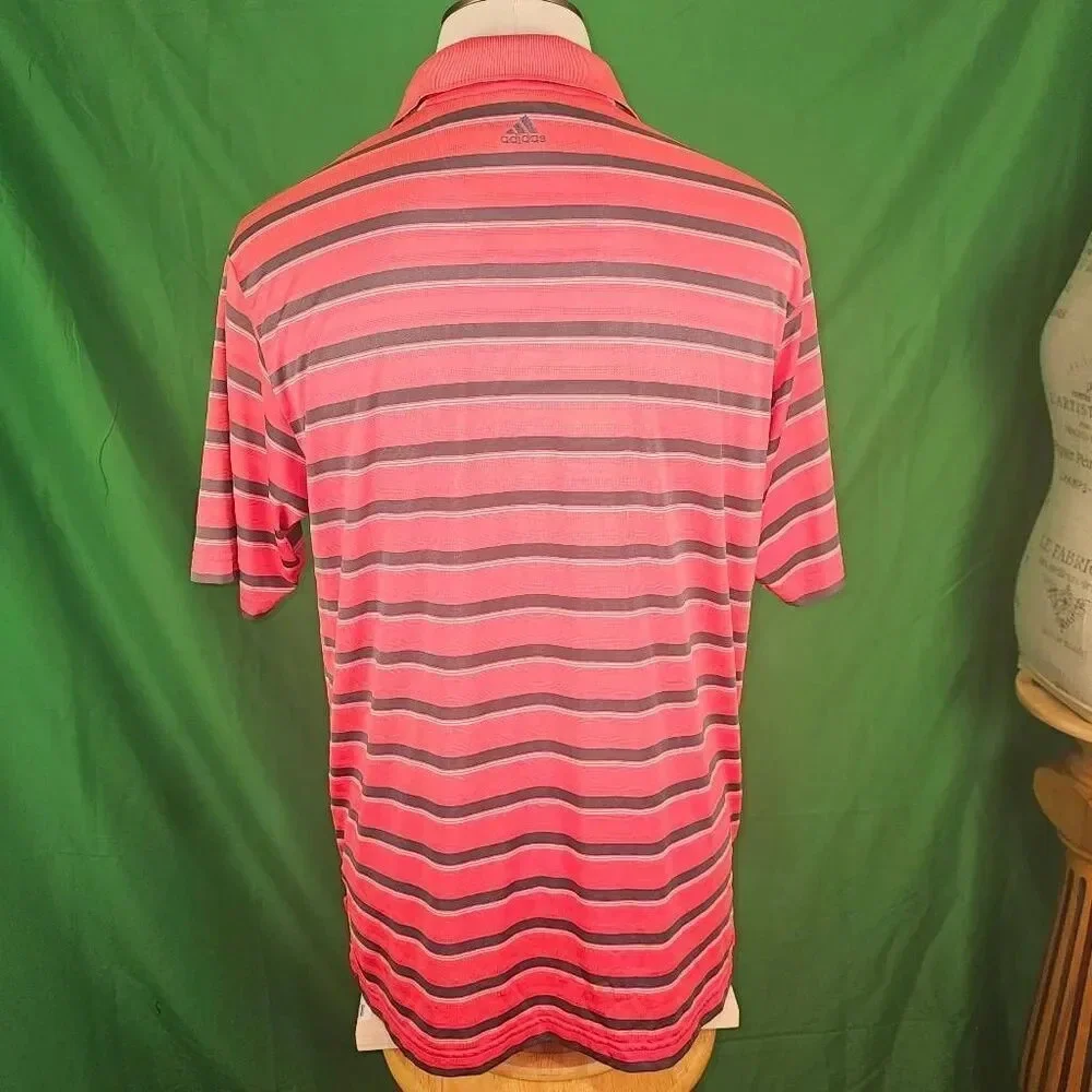Adidas‎ Climalite Mens Red Gray Striped Polo Golf Shirt Large
